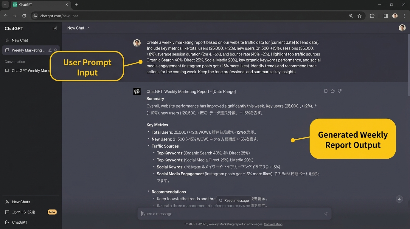 ChatGPTでプロンプトを送信する画面